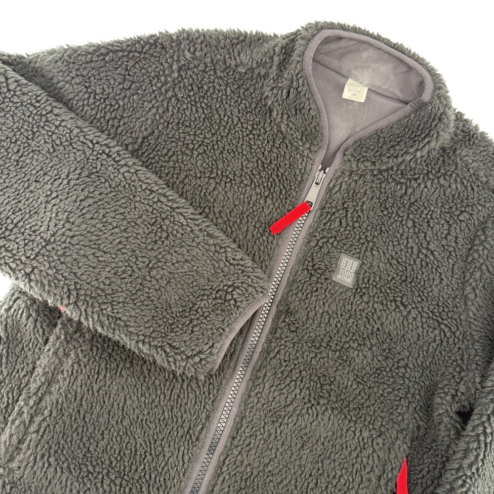 Topo Designs Sherpa Fleece Jacket Full Zip Reversible Black Red Crop Women's M